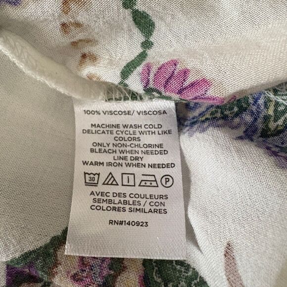 Loft Peacock Print Button Down Blouse Balloon Sleeve White Green Size‎ Large - Picture 7 of 7